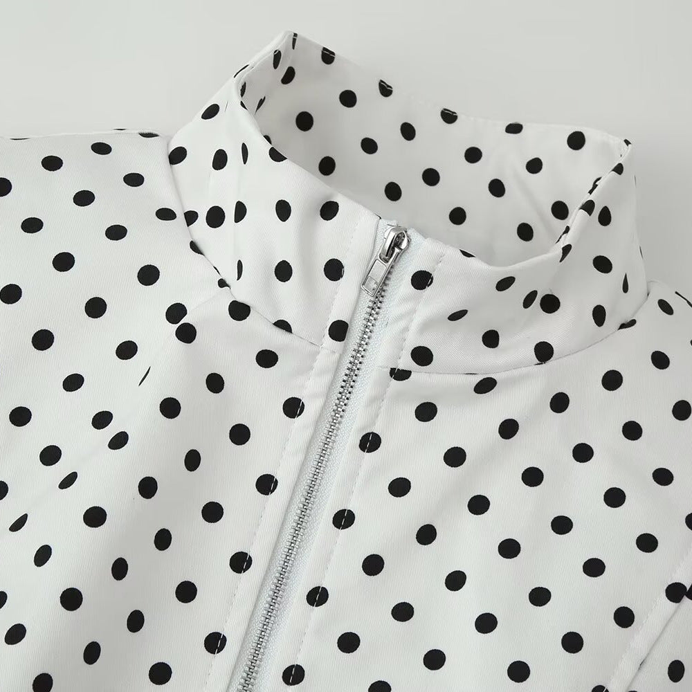 Street polka dot stand up collar long sleeved short jacket