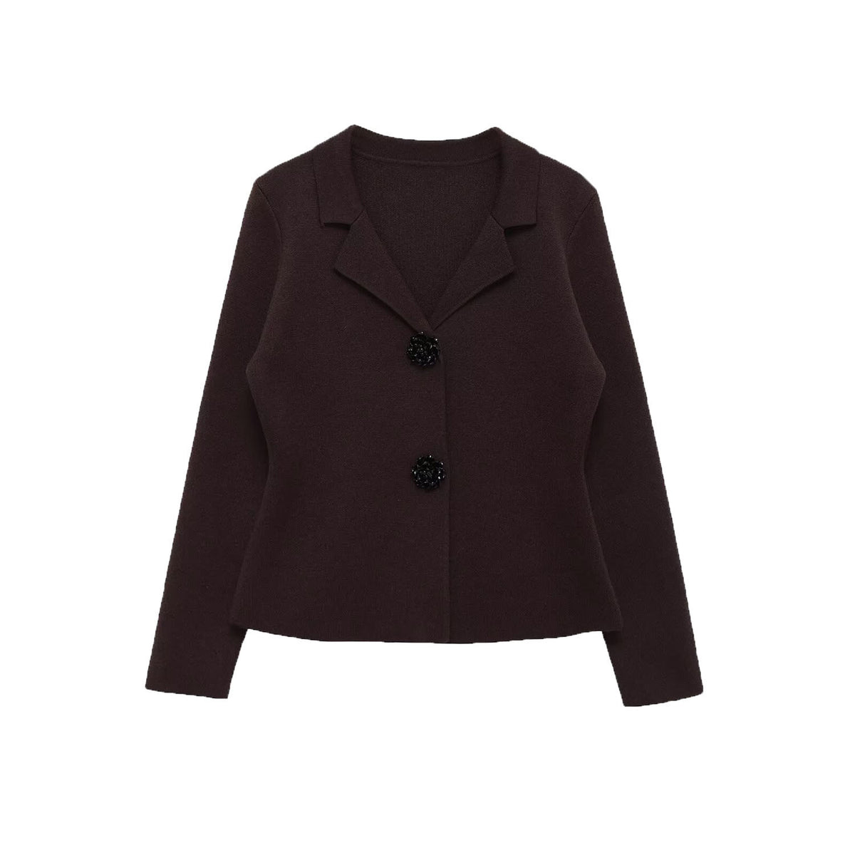Women's Knitted Blazer with Jewelry Decorated Buttons