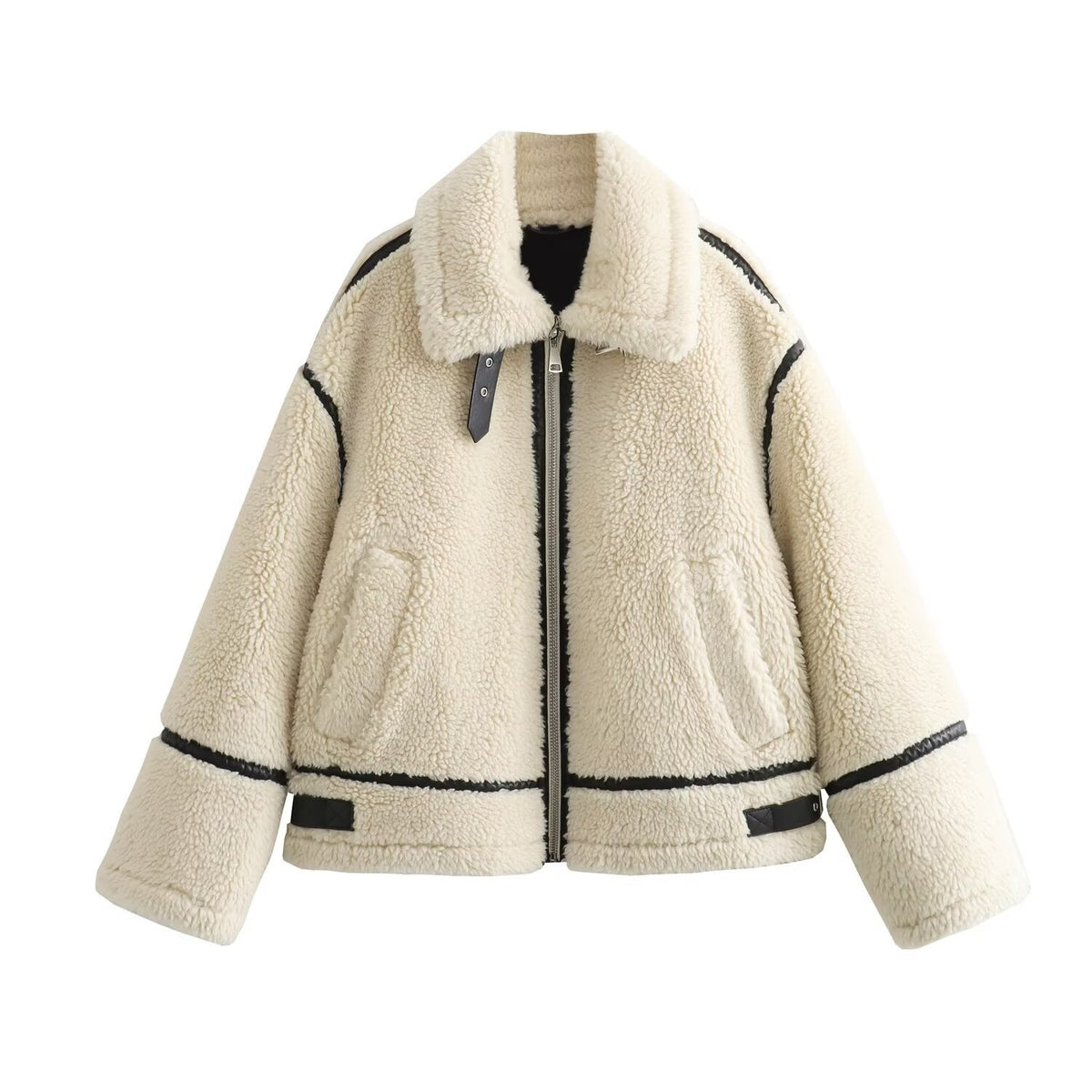 Solid Women Coat Turn Down Collar Zipper Loose Bomber Jacket