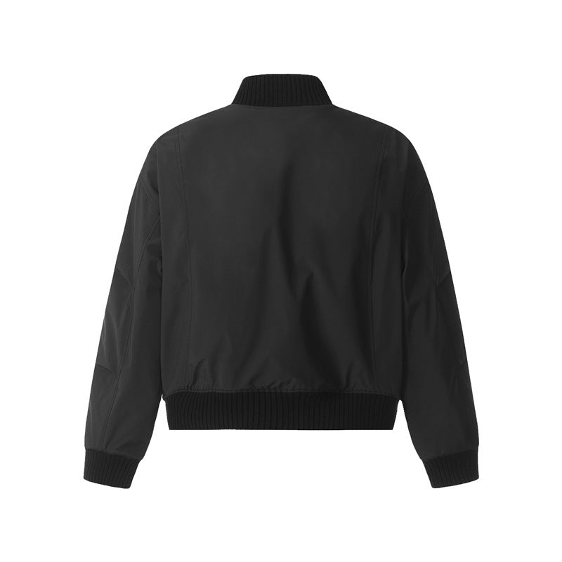 Style Stand Collar Oversized Short Men's  Design Spliced Bomber Jacket Workwear Outerwear