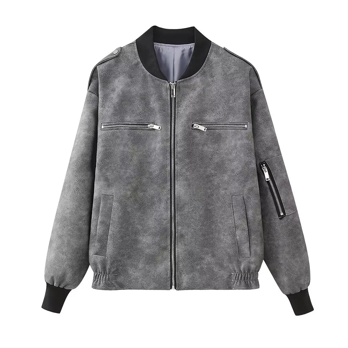 Autumn Faux Leather Bomber Jackets for Women Zipper Cropped Coat Woman Long Sleeve Streetwear Y2K Women's Jacket
