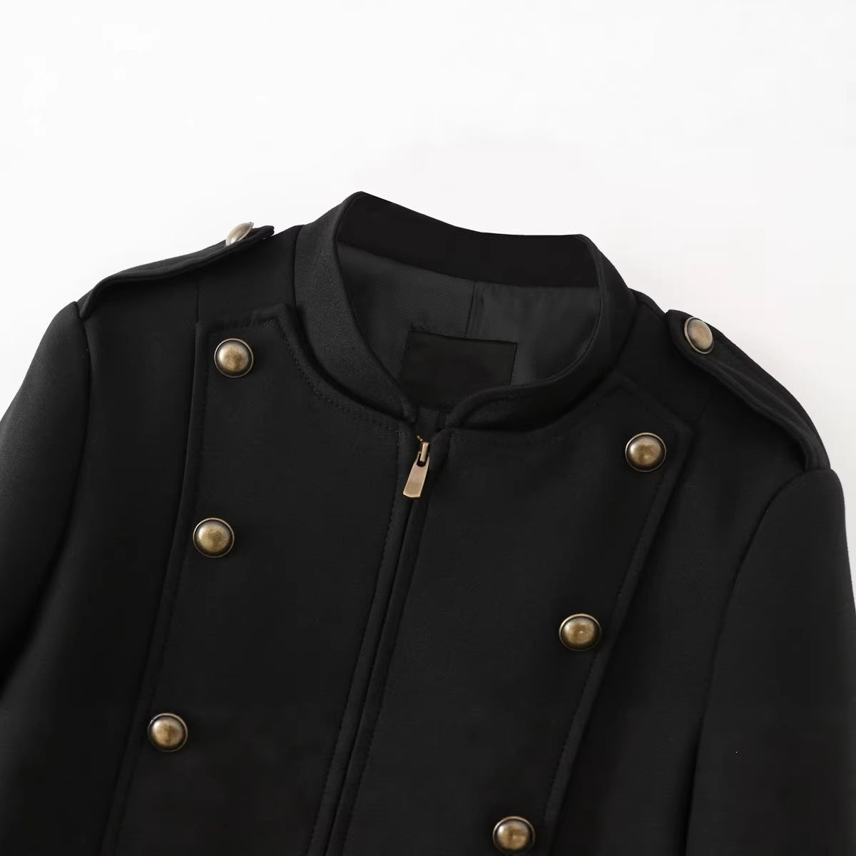 Women's Zipper Long Sleeve Button Detail Slim Fit Blazer