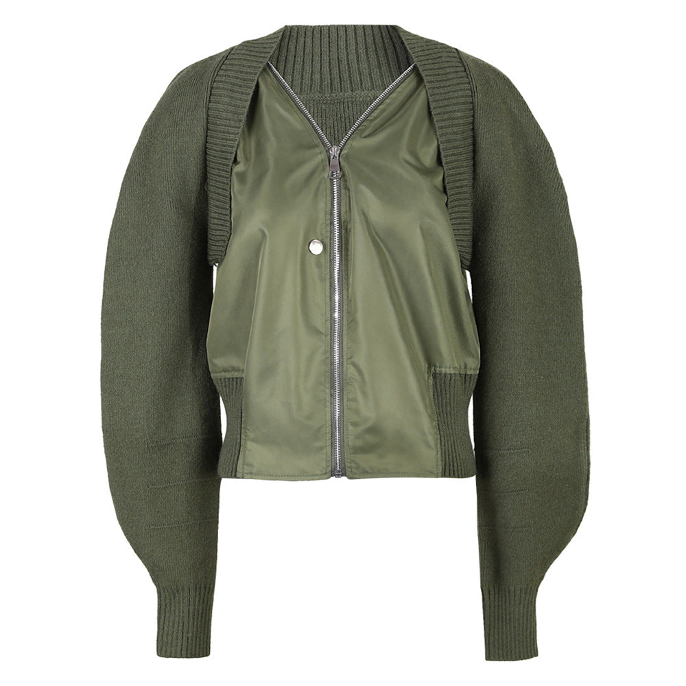 Vintage Knitted Spliced Fake Two Pieces Coat Women