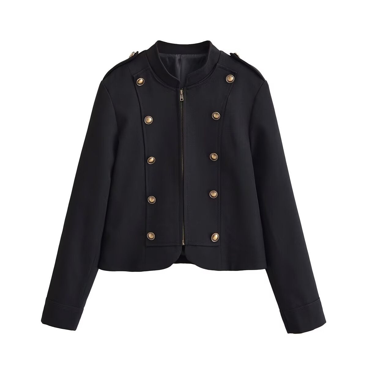 Women's Zipper Long Sleeve Button Detail Slim Fit Blazer