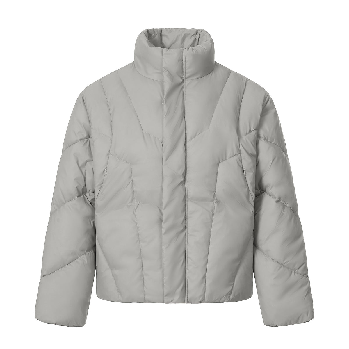 Simple Solid Color Thick Warm Quilted Bomber Jacket with Stitching Design Motorcycle Coat