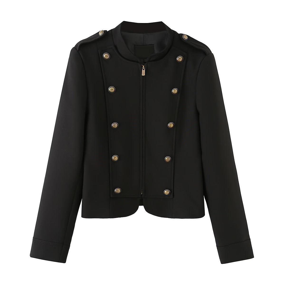 Women's Zipper Long Sleeve Button Detail Slim Fit Blazer