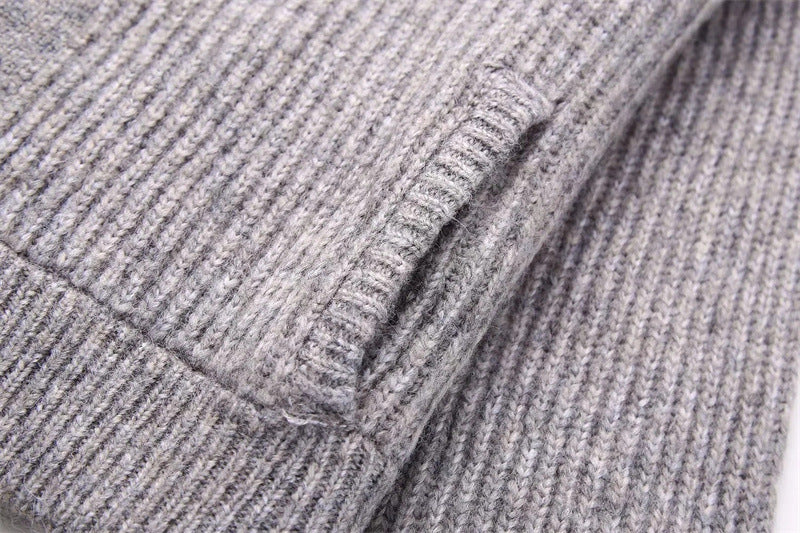 Women Knitted Loose Bomber Jacket V Neck Buttons Long