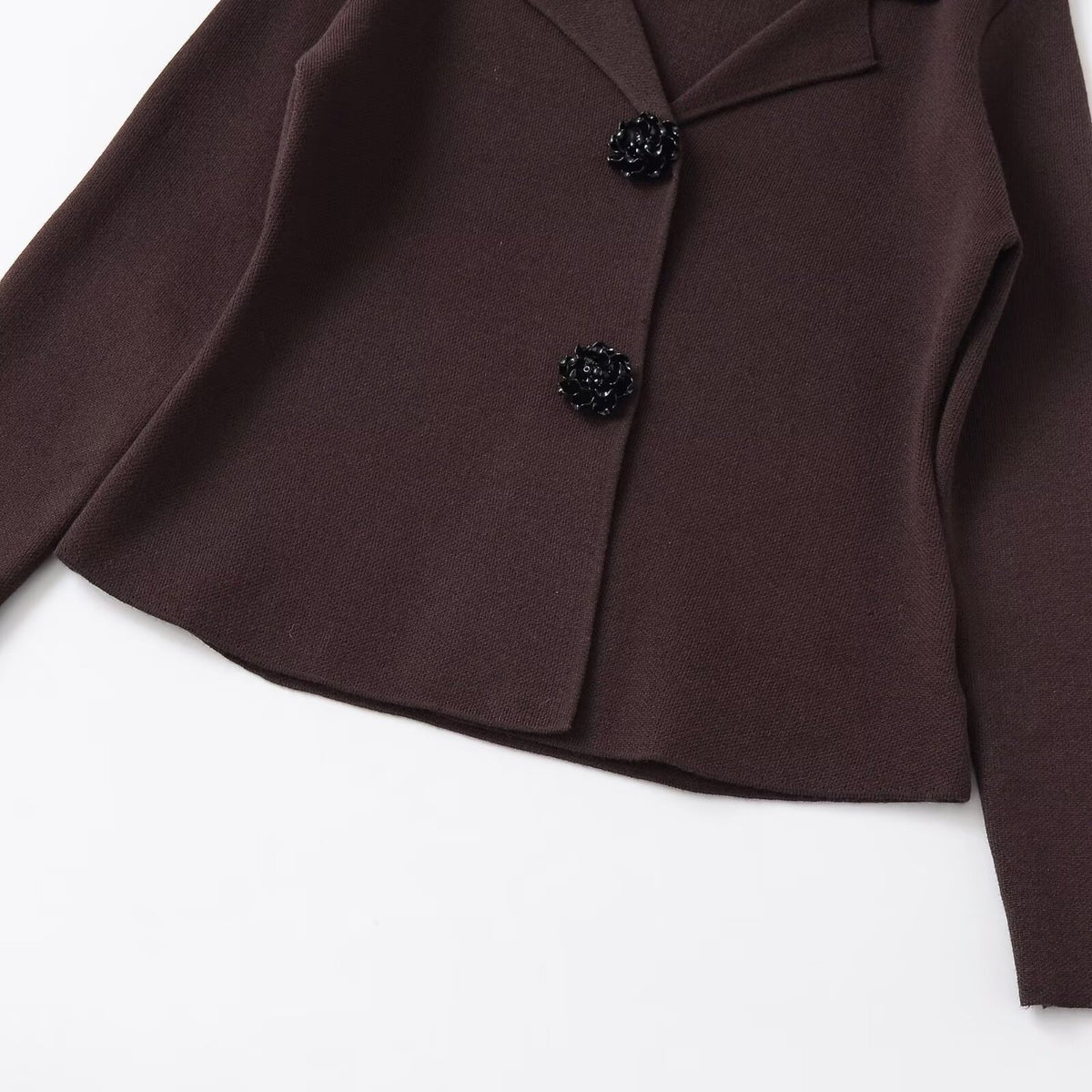 Women's Knitted Blazer with Jewelry Decorated Buttons