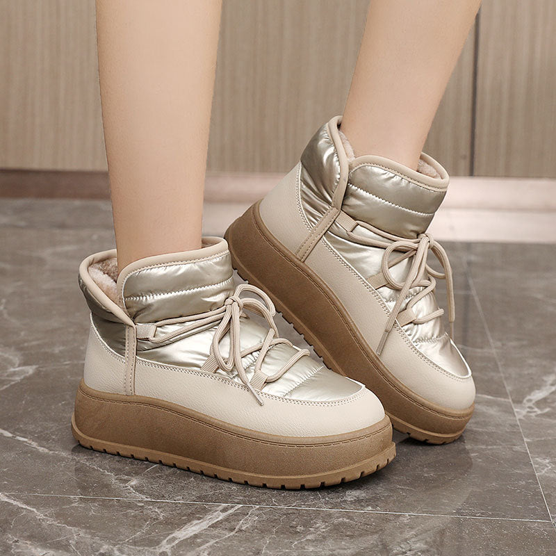 Women's Shoes New Winter Warm Fleece Lined High Top Thick Sole Elevated Cotton Shoes