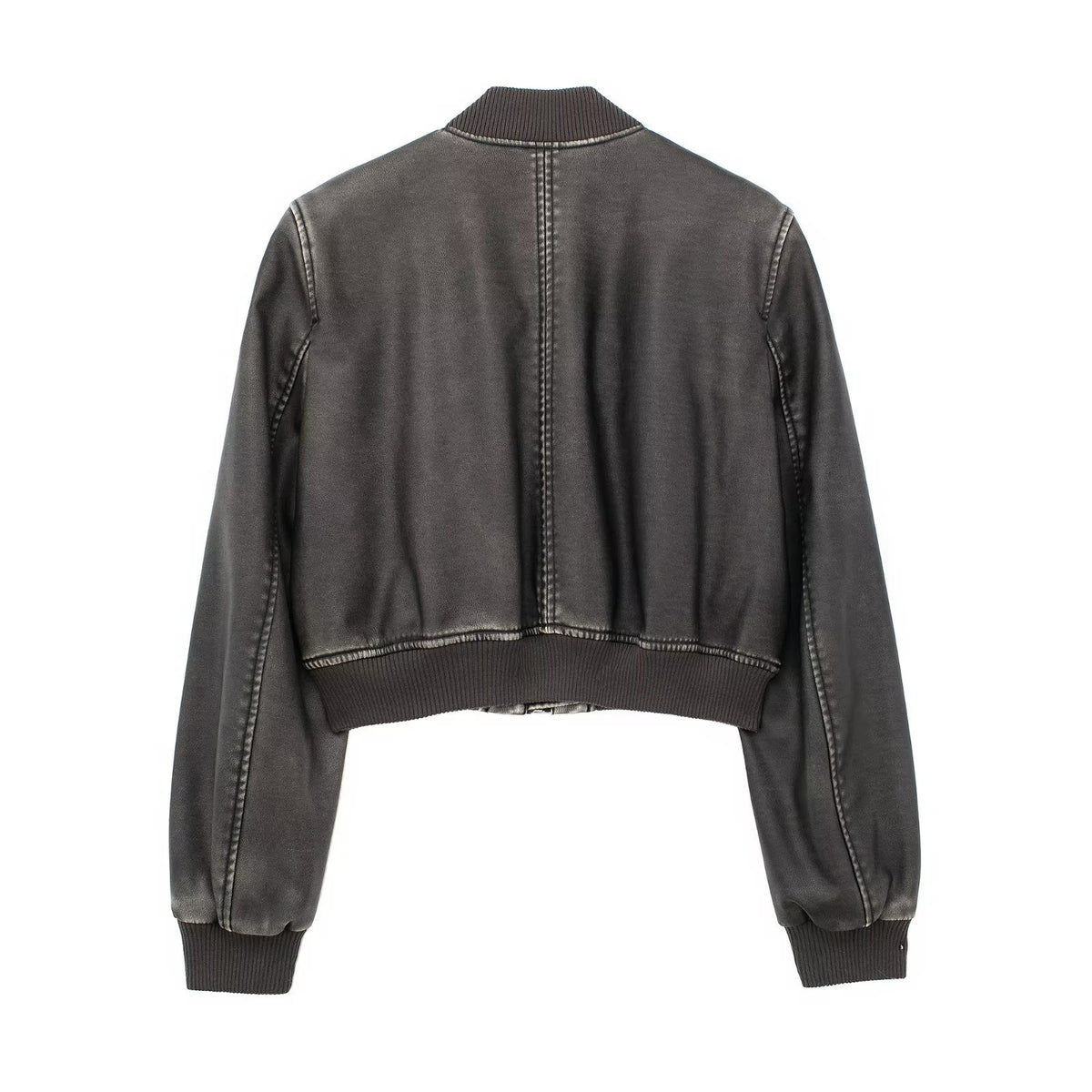 Women Fashion Long Sleeve Zipper Leather Bomber Jacket