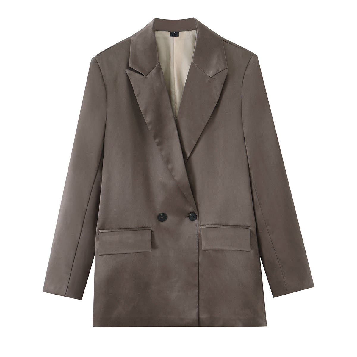 Commuting style elegant satin double breasted suit jacket