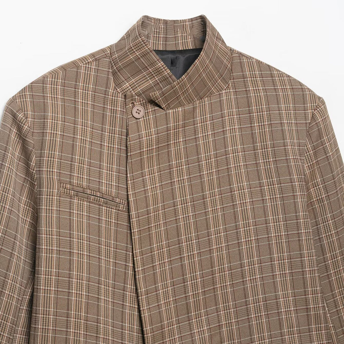 Plaid Long Sleeve Stand Collar Blazer Women's Coat