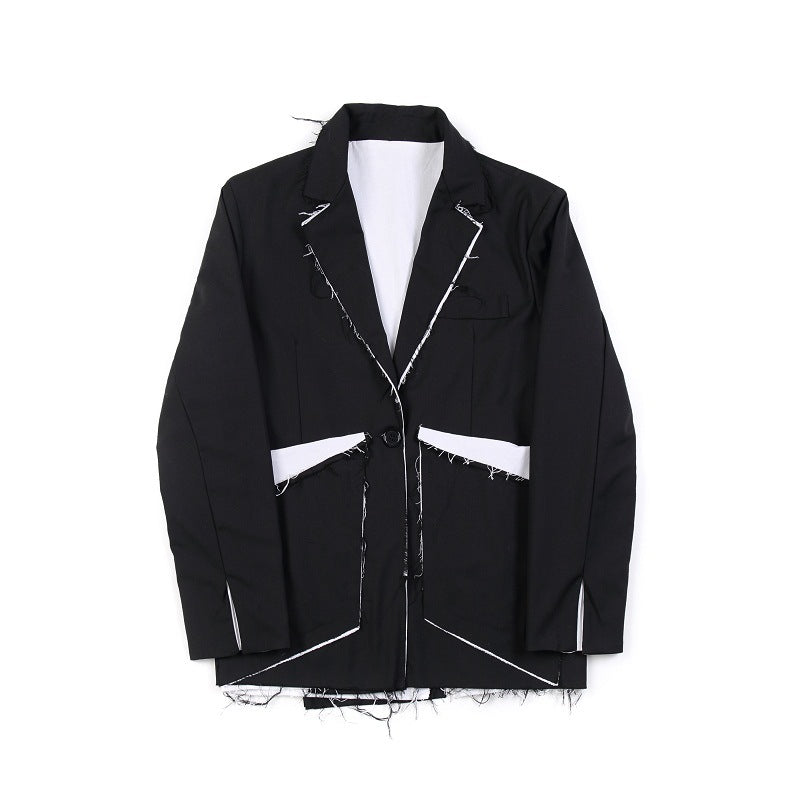 Women Blazer Asymmetry Color Matching Black Women Blazers And Jackets Irregular Black Oversized Blazer For Women