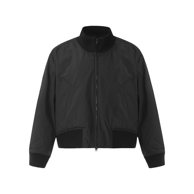 Style Stand Collar Oversized Short Men's  Design Spliced Bomber Jacket Workwear Outerwear