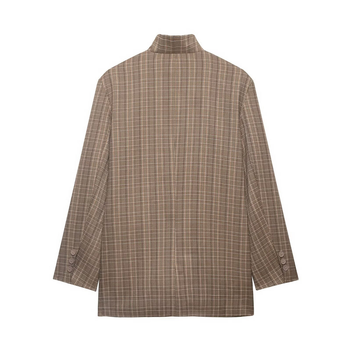 Plaid Long Sleeve Stand Collar Blazer Women's Coat