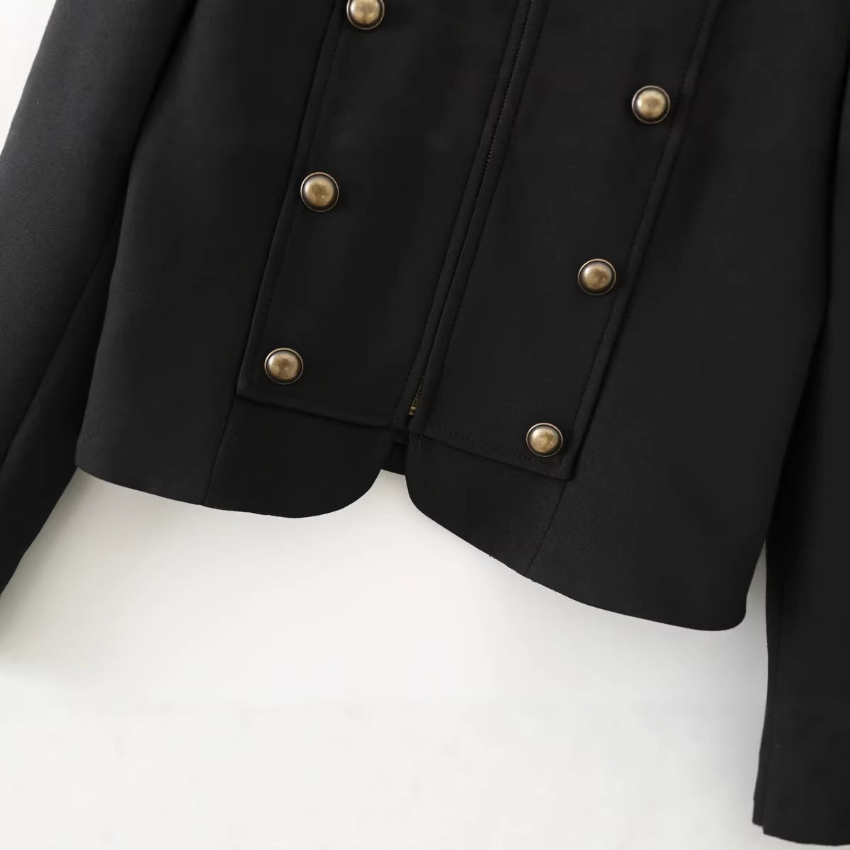 Women's Zipper Long Sleeve Button Detail Slim Fit Blazer