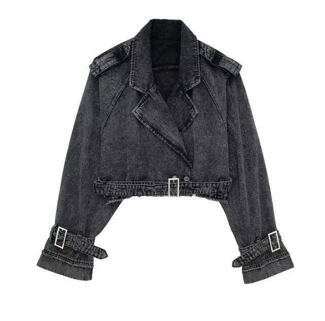 Woman Cropped Denim Jacket  Autumn Women With B