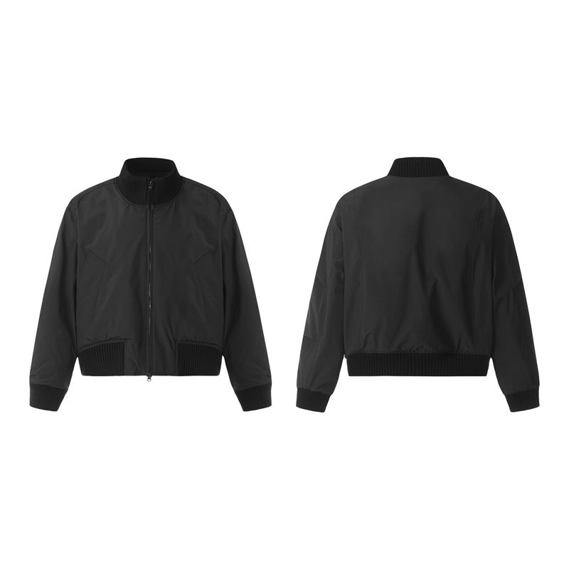 Style Stand Collar Oversized Short Men's  Design Spliced Bomber Jacket Workwear Outerwear