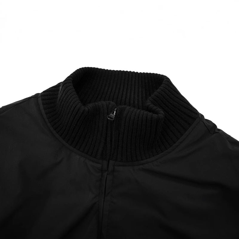 Style Stand Collar Oversized Short Men's  Design Spliced Bomber Jacket Workwear Outerwear